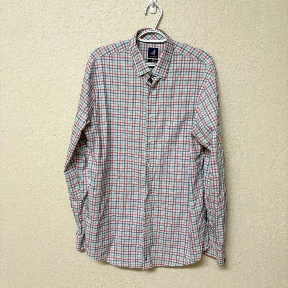 Johnnie O Mens Shirt Prep Formance Multi Plaid Long Sleeve Button Down Size L